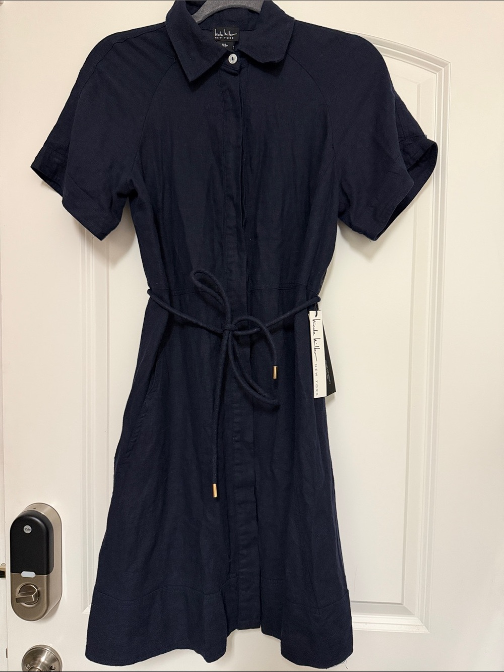 Nicole Miller Navy Button-Front Shirt Dress with Tie Belt